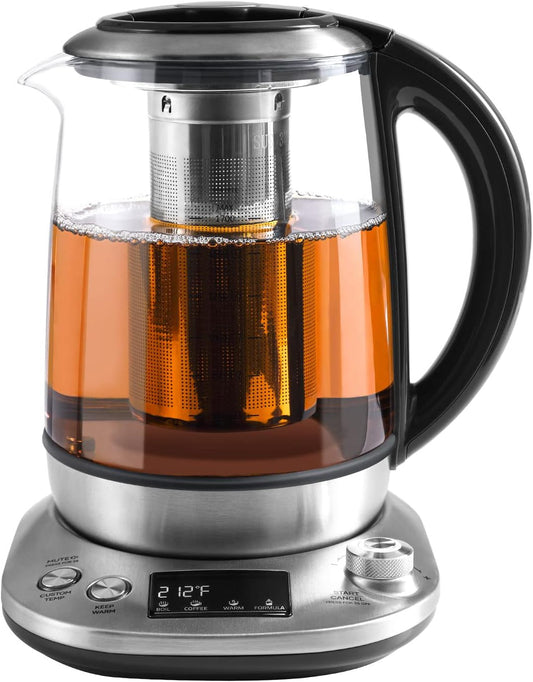 Mecity Electric Tea Kettle with Removable Infuser, 9 Preset Brewing Programs, Temperature Control, 2 Hours Keep Warm, Borosilicate Glass, 1.7 Liter, 1200W