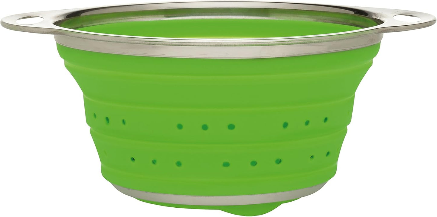 HIC Kitchen Collapsible Colander, Silicone and 18/8 Stainless Steel, 1.5-Quart