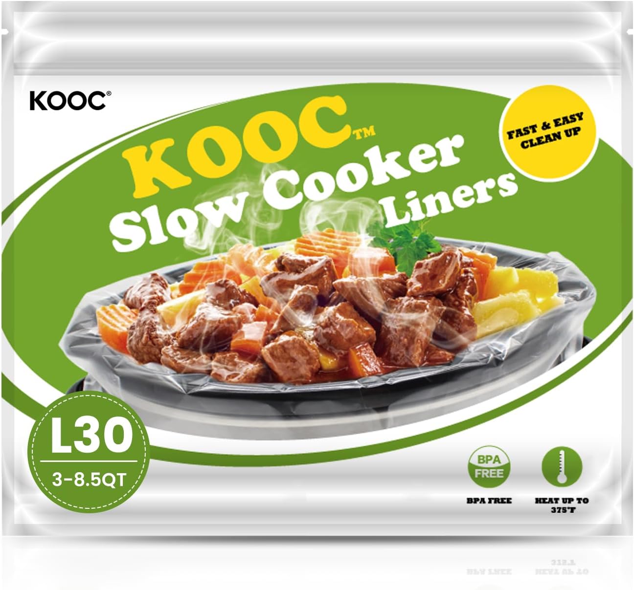 KOOC Slow Cooker Liners 13"x21" 30 Count Disposable Plastic Bags Pot Liners Cooking Bags Fit 3 qt to 8.5 qt Pot BPA Free