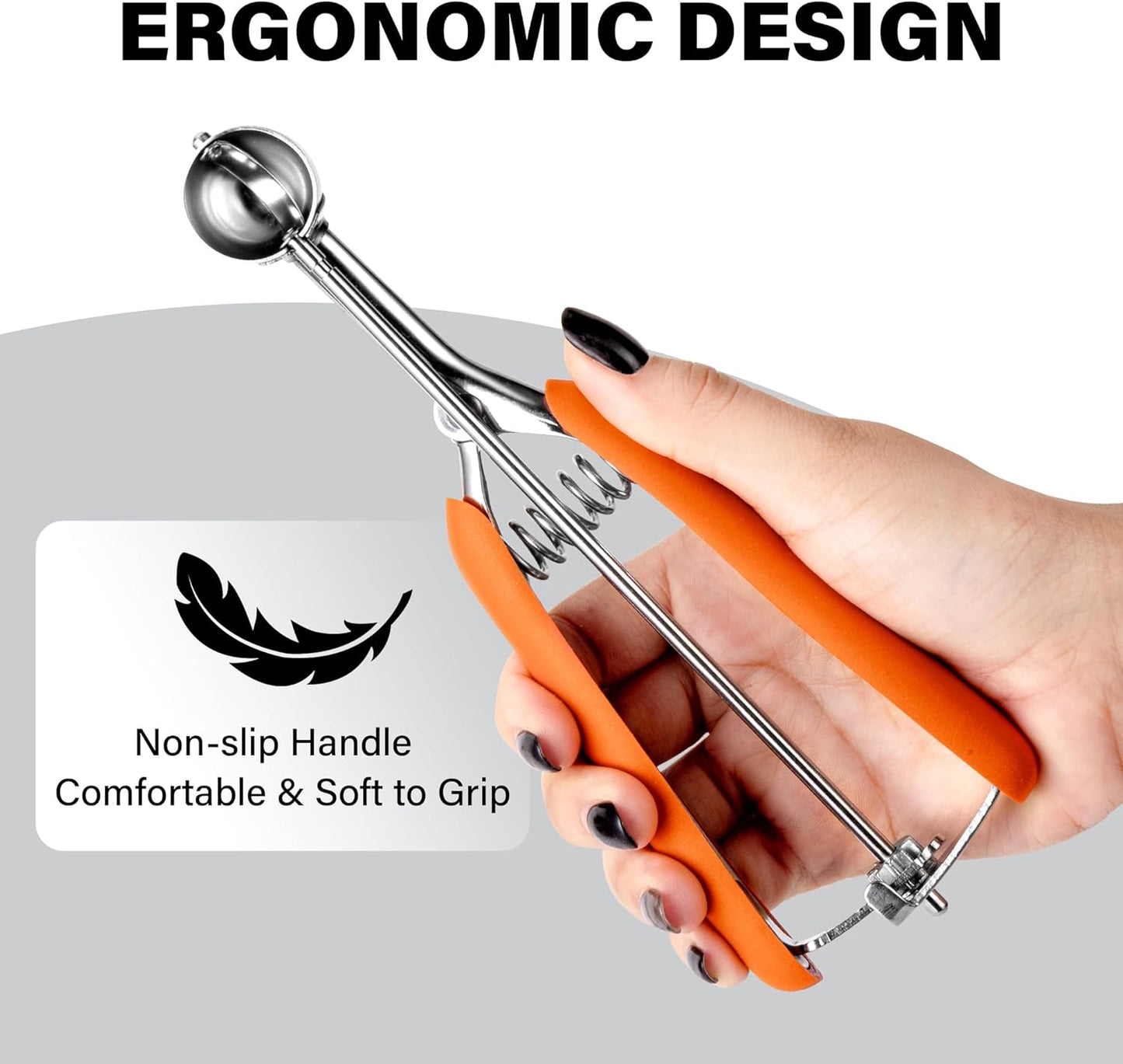 TJ POP Extra Small Cookie Scoop, 1 Tsp Cookie Scoop, Mini Ice Cream Scoop for Melon Baller, Cookie Dough, 0.2oz/ 25mm, Easy Squeeze & Release, Orange