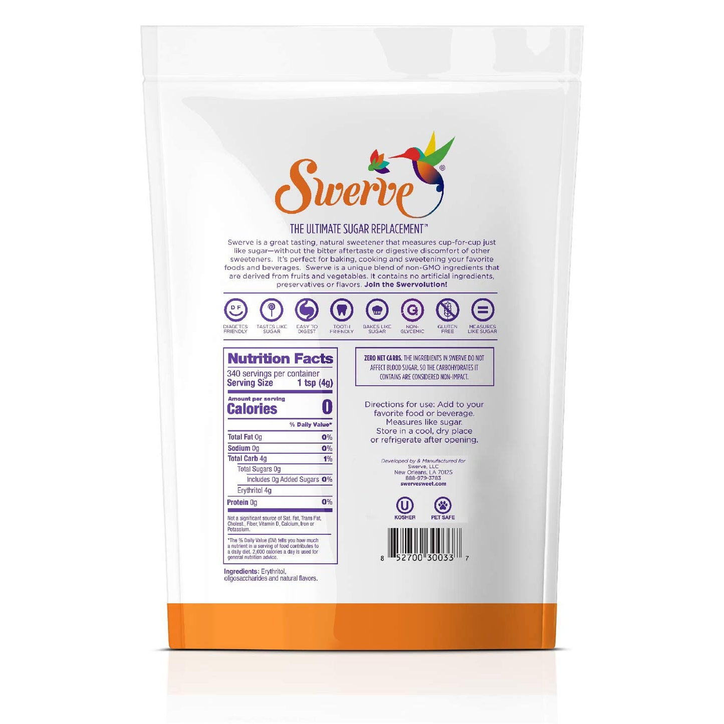 Swerve Ultimate Sugar Replacement Sweetener, Granular Sugar Substitute, Zero Calorie, Keto Friendly, Zero Sugar, Non-Glycemic, Gluten Free, 48 ounces