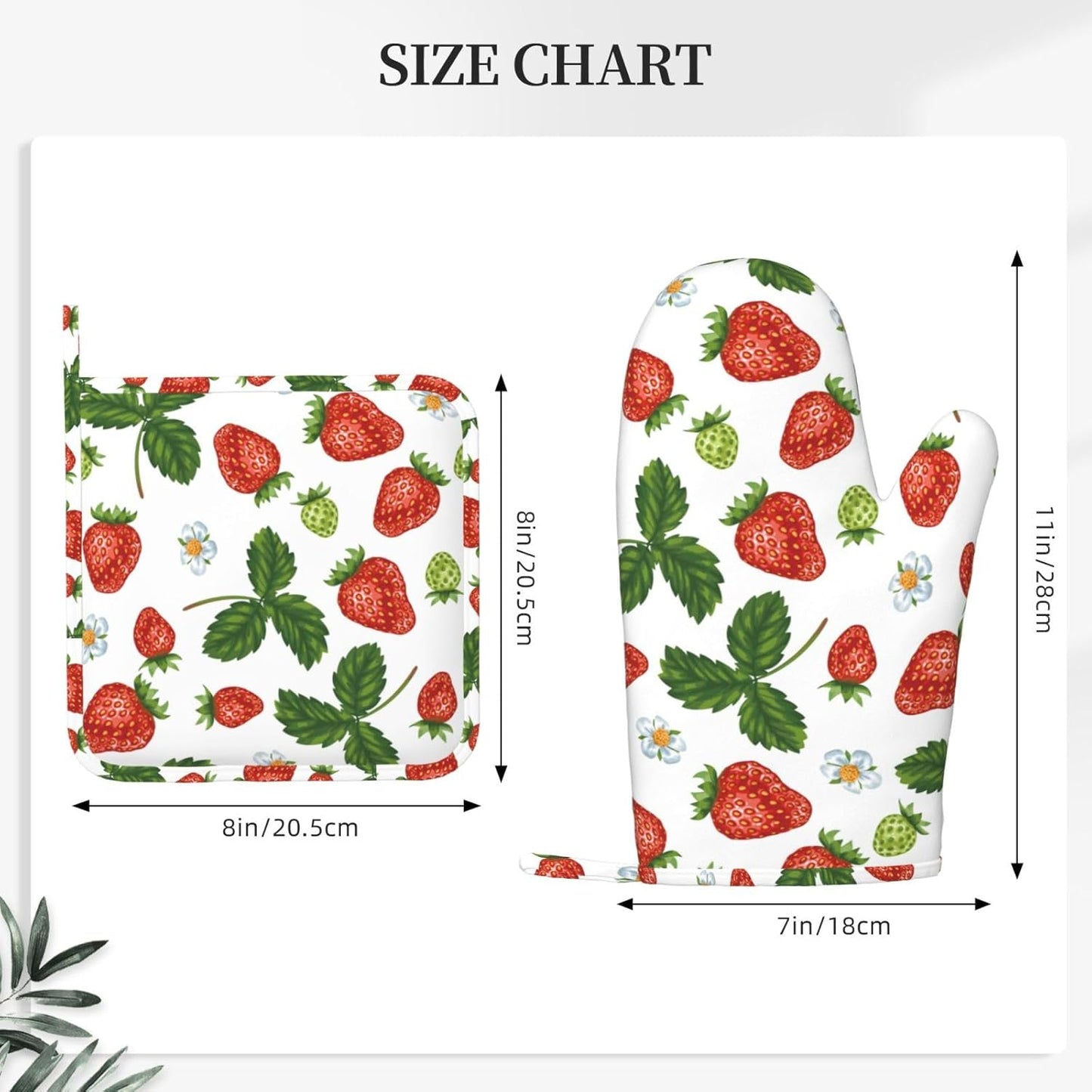 Red Strawberry Leaf Flower Oven Mitts and Pot Holders Set of 4 Silicone Strawberry Kitchen Mitten Gloves and Strawberries Potholders Set Heat Resistant Oven Gloves Hot Holders for Kitchen