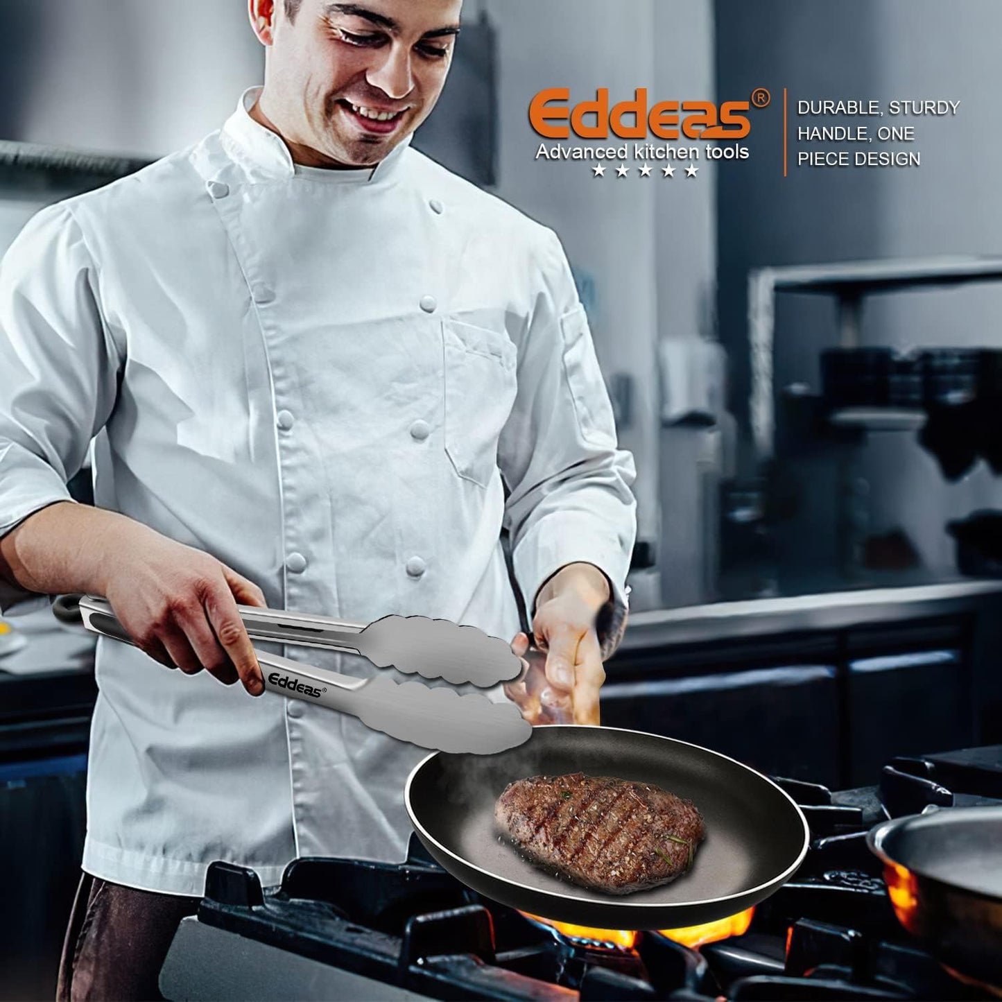 Kitchen Tongs - 12 inch Heavy Duty Food Tongs, Ergonomic Grip,Superior Stainless Steel and Non-Slip Heat Resistant handle - Perfect for Cooking, Salad, Grilling, Barbecue,Dishwasher safe