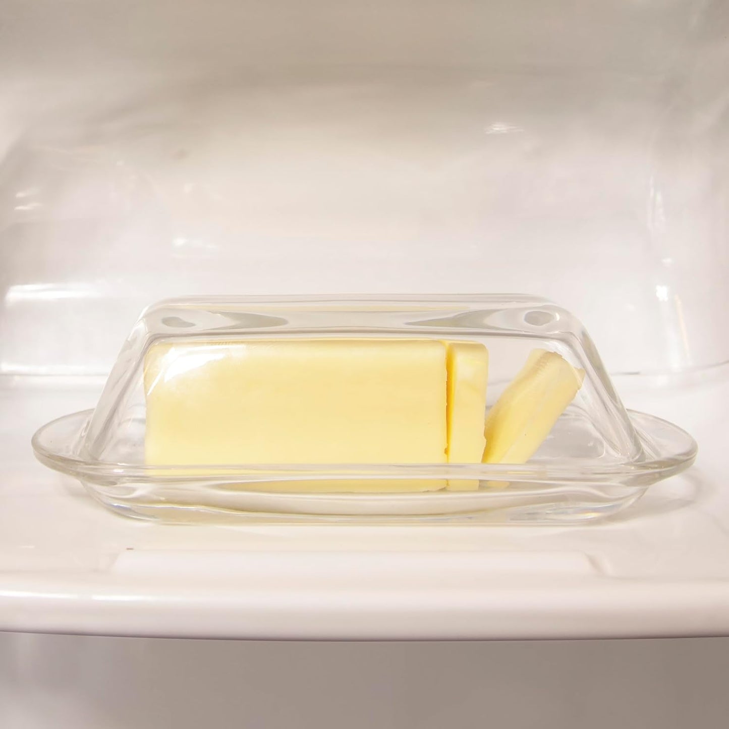 Kangaroo Decorative Clear Glass Butter Dish with Lid for Countertop & Refrigerator - Crystal Covered Butter Tray Storage Container Holder for Counter & Fridge - Best Small Dish Flip Top Lid BPA FREE