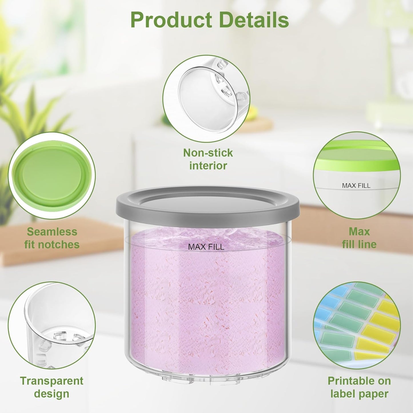 4 Pack Creami Pint Containers and Lids for Ninja, Compatible with Ninja NC299 NC300 NC301 Series Creami Maker Machine Accessories, BPA Free & Dishwasher Safe, Assorted Colors