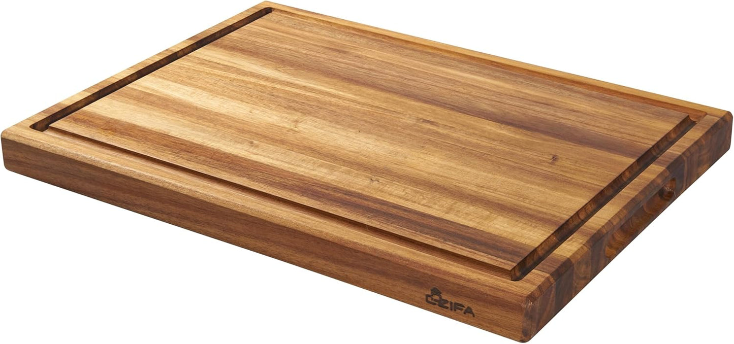 COZIFA- Large Cutting Board Wood Acacia - 20x15 x1.6inches Thick Wooden Cutting Boards for Kitchen with Juice Groove - Wooden Chopping Boards for Kitchen Housewarming Gift Box, Natural Oil Wax Finish