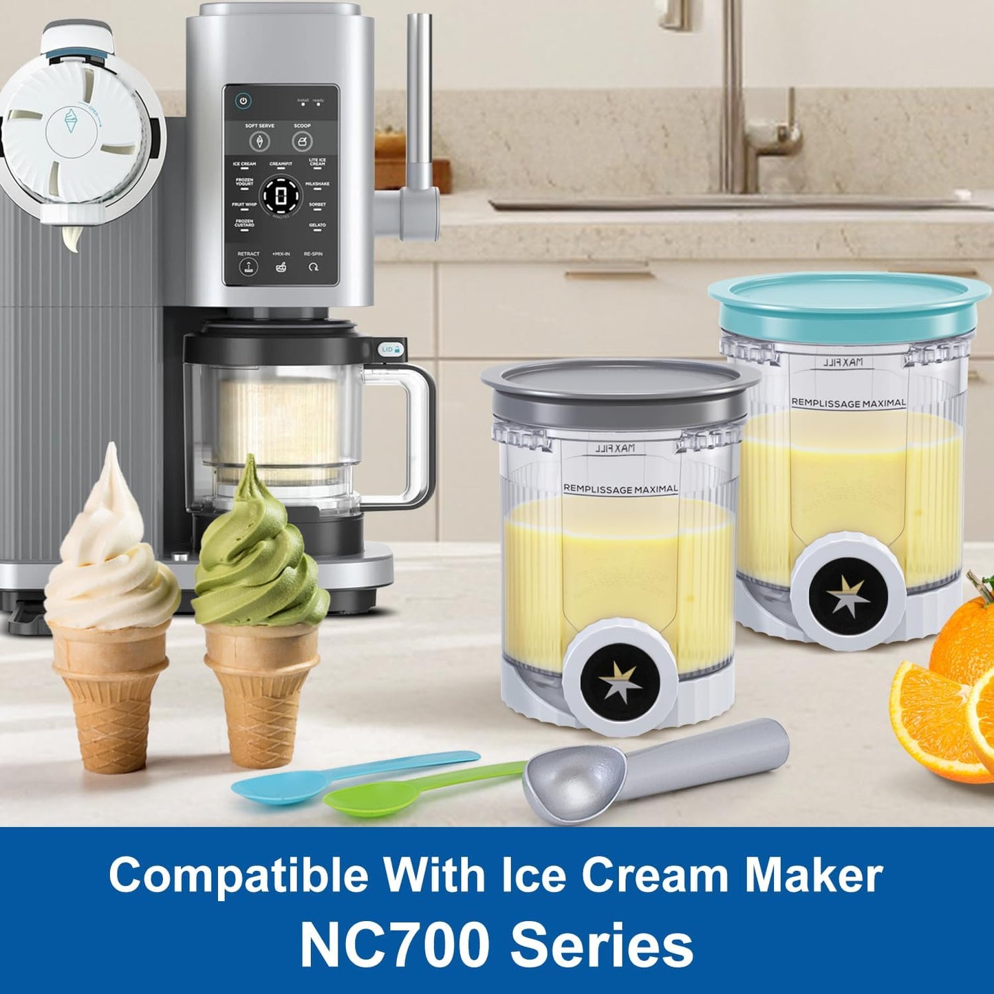 Creami Pints and Lids for Ninja Swirl, 2 pack Creamy Icecream Containers Cups Jars Tubs Canisters Smoothie Pot Compatible with NC700 Series Creamer Ice Cream Cones Machine Serve Soft Maker Accessories