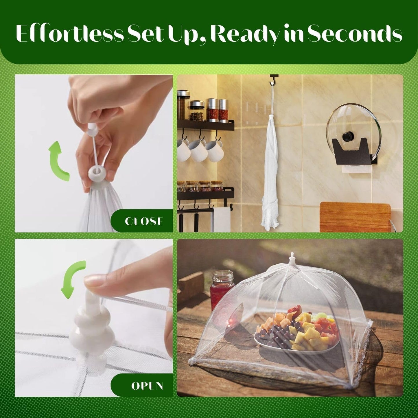 Flexzion Food Cover Tent - Pop Up Mesh Screen Net Umbrella Covers Keep Out Flies, Bugs, Mosquitos, Wasps Pefect for Outdoor Picnic, BBQ, Camping, Fruit Dinner Protection, Reusable and Collapsible