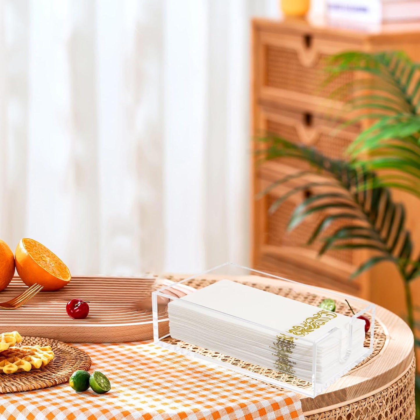 Rubtlamp 2 Pack 0.12 Thickness Clear Napkin Holder, Flat Napkin Holder,9x5.5x2.5inch Acrylic Guest Towel napkin holder, Clear Bathroom Paper Hand Towels Storage Tray For Kitchen Dinning