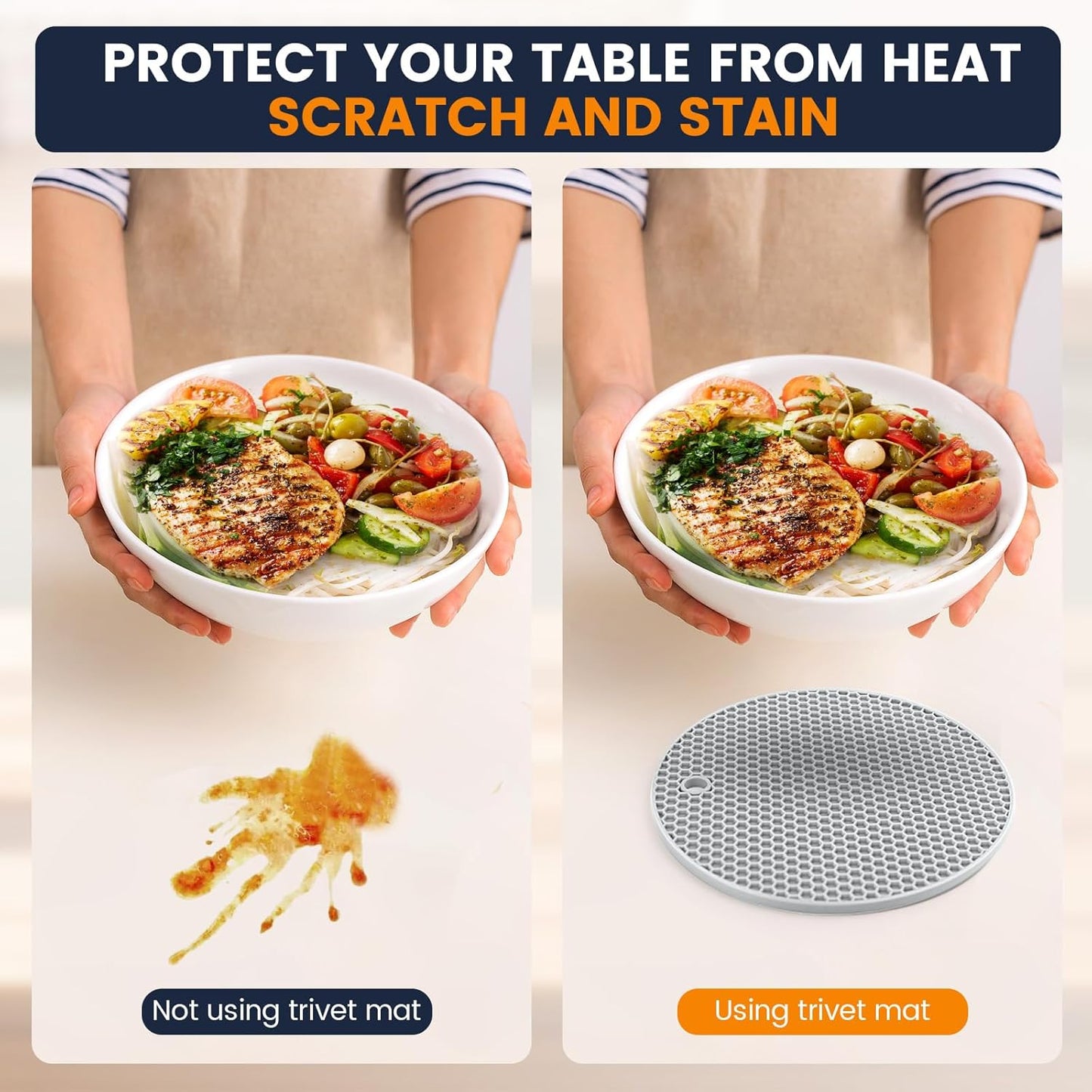 Silicone Trivet Mats 4 Heat Resistant Pot Holders Multipurpose Non-Slip Hot Pads for Kitchen Potholders, Drying mat, Jar Opener, Spoon Holder, Coaster(Nordic Grey)