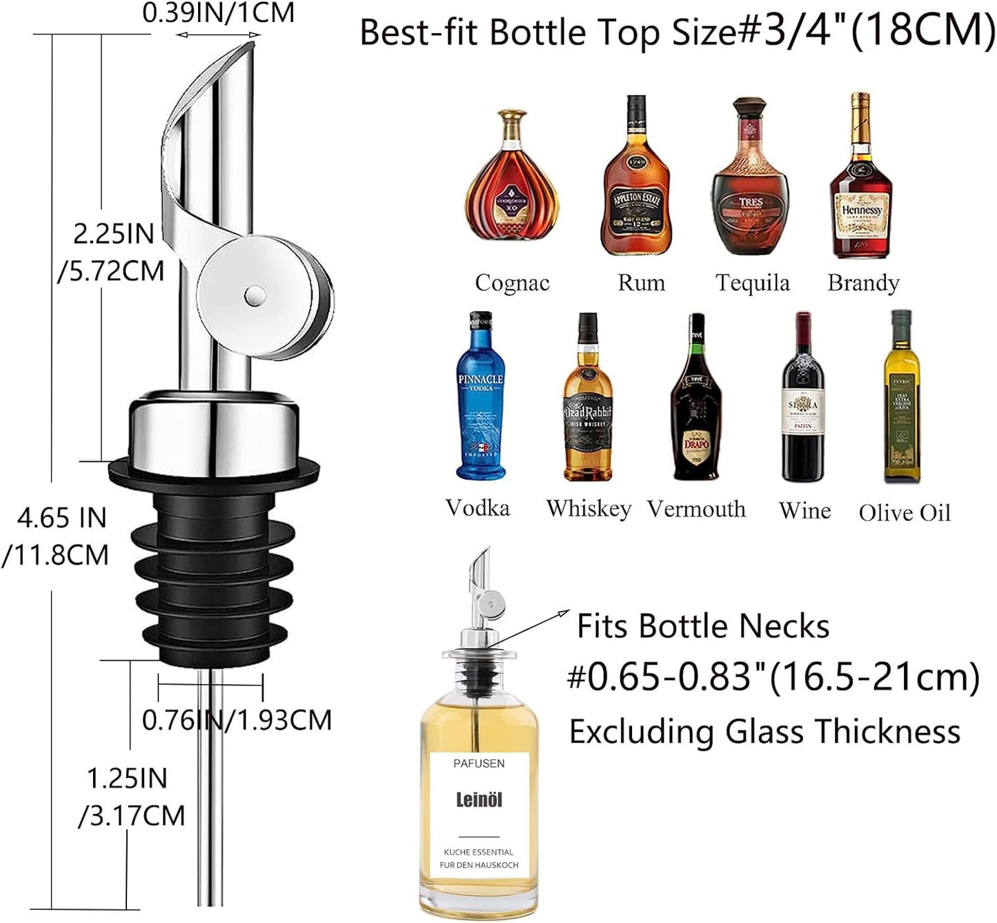 Pafusen 12 Pack Weighted Liquor Pour Spout, Auto Flip Olive Oil Dispenser Spout, Pour Spout for Liquor Bottles, Olive Oil Spout, Bottle Pourers for Alcohol Wine Syrup Home Bar Accessories Silver