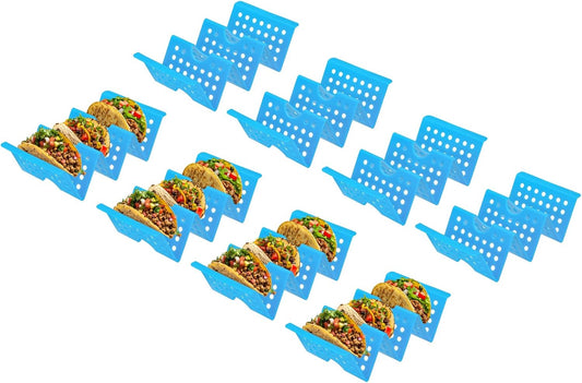 uxcell 8 Pcs Taco Holder Stand, Plastic Taco Plates Hold Up to 3 Tacos, Hollow Carved Taco Shell Holder, Dishwasher Microwave Safe, Blue