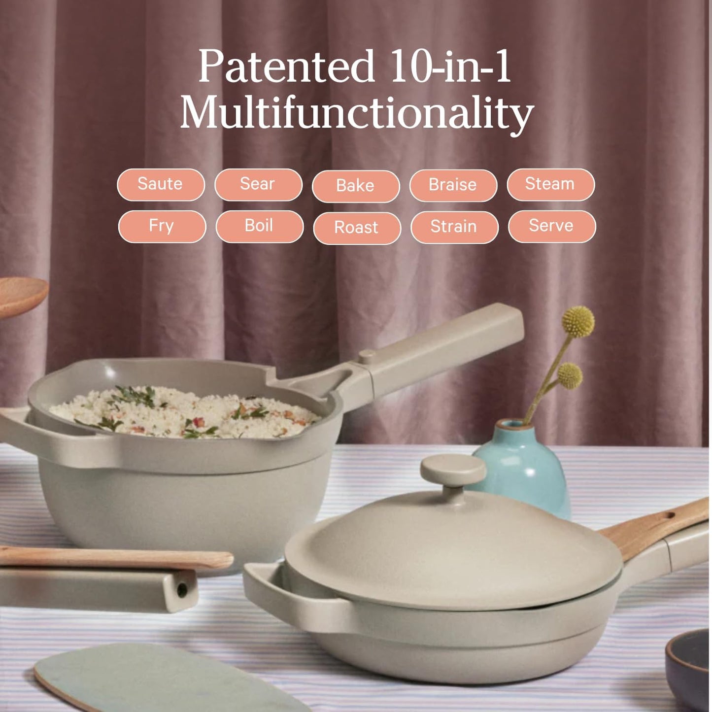 Our Place Mini Always Pan 2.0-8.5” (1.2 Qt) Nonstick, Toxin-Free Ceramic Cookware | Patented 10-in-1 Aluminum Frying & Sauté Pan | Safe for Oven, Induction & All Cooktops up to 450°F | Steam