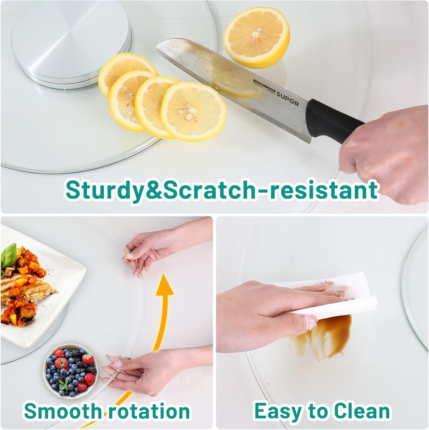 36-Inch Lazy Susan Turntable for Dining Table, Tempered Glass, 360° Rotation, Anti-Tip Design with 6 Rotating Wheels, Perfect for Parties, Weddings, and Family Dinners (36 inch)