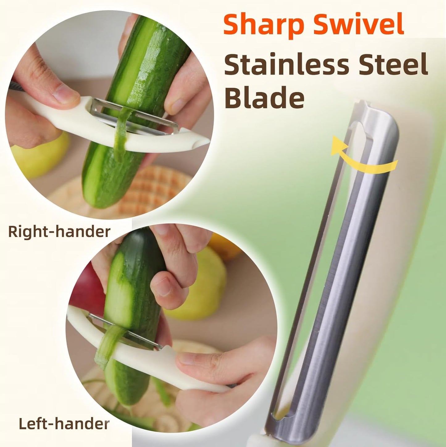 Stainless Steel Vegetable and Fruit Peeler, Swivel Straight Peeled Gadget for Kitchen - Ideal Carrot Cucumber Potato Peeler with Ergonomic, Non-Slip and Cute Handle (Ivory White)