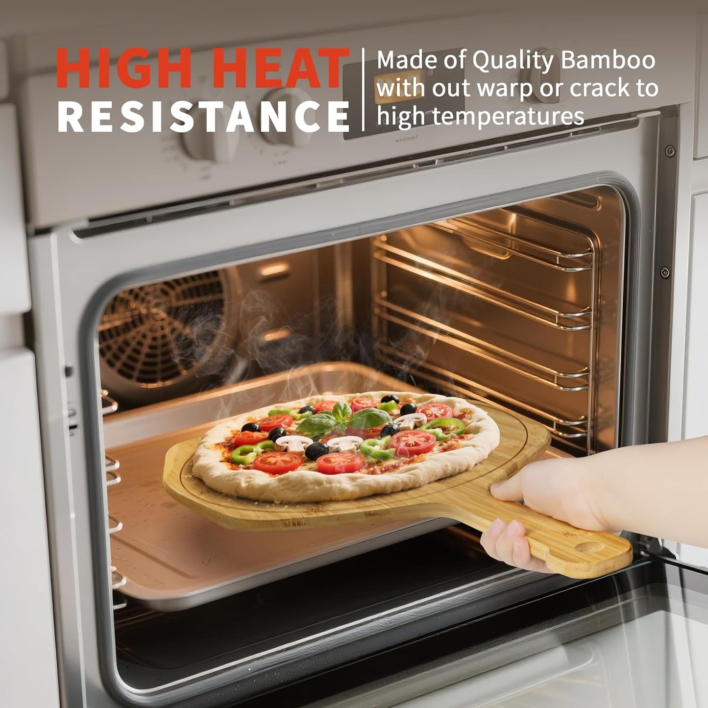 Luvan Pizza Peel,12in Natural Bamboo Wooden Pizza Paddle Spatula Pizza Peel Board Cutting Board for Oven,Baking Homemade Bread