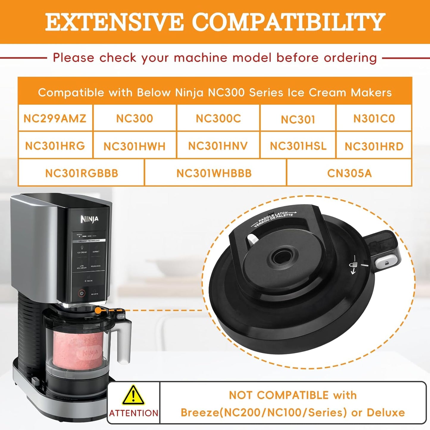 Outer Bowl Lid for NC301 Ice Cream Maker, for Ninja Creami Black Lid Replacement, Ice Cream Maker Accessories Fit for Ninja NC299AMZ/NC301/NC300/NC201/NC101 Series, Reusable (NO Paddle)