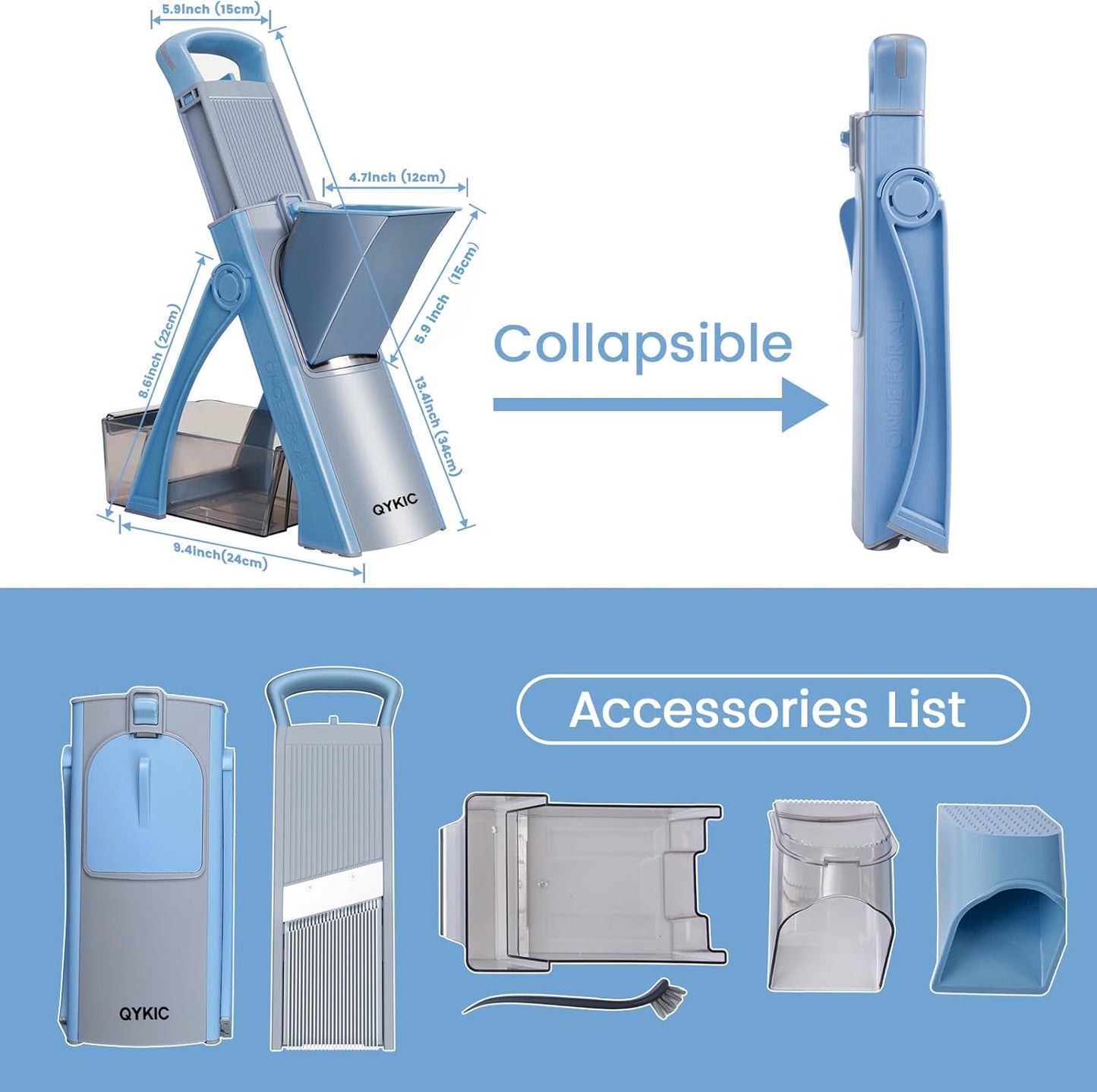 Upgrade Safe Mandoline Slicer for Kitchen, Vegetable Chopper Slicer, Potato Slicer Thickness Adjuster, French Fry Cutter, Veggie Onion Dicer Faster Kitchen Mandolin for Meal Prep (Blue)