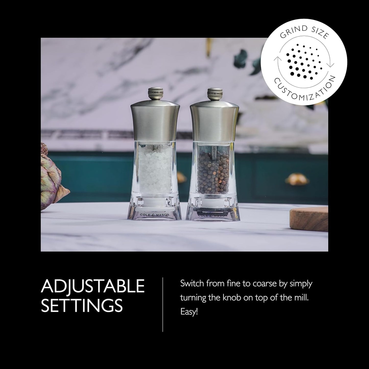 Cole & Mason Bromley Salt & Pepper Mill Gift Set, 6" - Salt & Pepper Grinders with Ultra-Sharp Grinding Mechanisms - Refillable Mills & Spice Shakers with Adjustable Grinding - Acrylic Gift Set