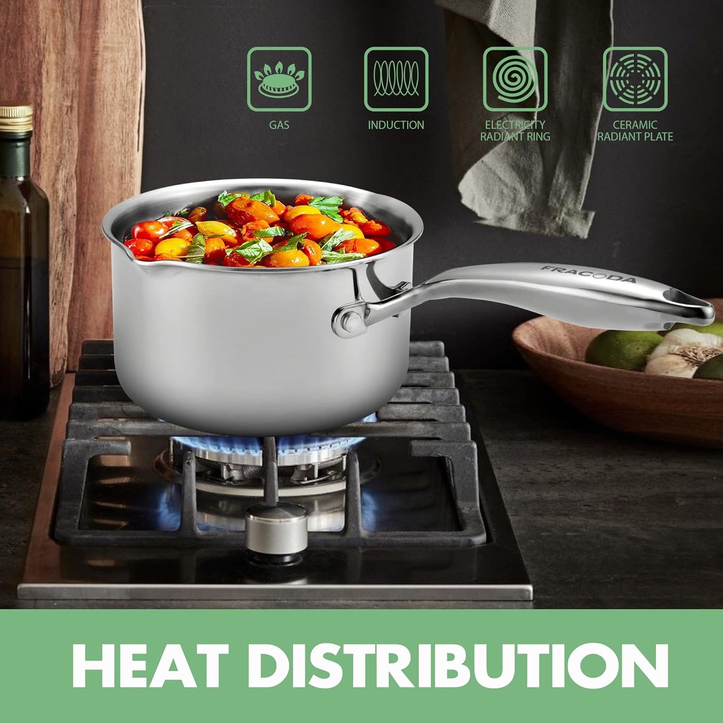 2.0 Quart Stainless Steel Pot Saucepan with Glass Strainer Lid, Sauce Pot with Two Side Spouts, Induction Cooking Pot, Multipurpose Sauce Pan with Lid for Cooking