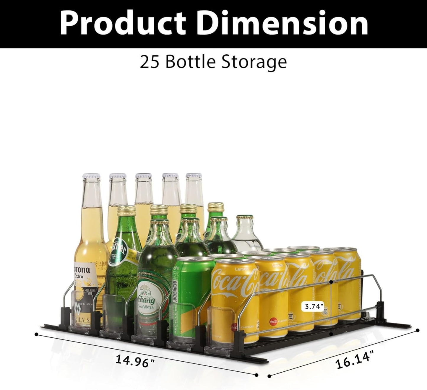 Upgraded Drink Organizer for Fridge – Adjustable Width Soda Can Organizer with Automatic Glide, Space-Saving Refrigerator Can Dispenser Holds Up to 25 Cans – Drink Holder for Fridge (5 Rows, Black)