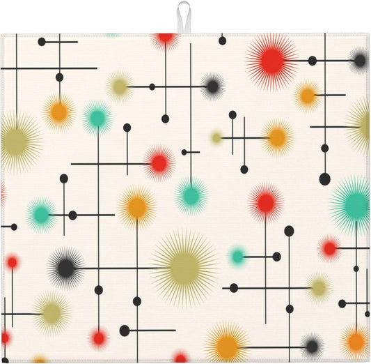 Mid Century Modern Dish Drying Mat for Kitchen Counter Yellow Washable Absorbent Reversible Microfiber Retro Drying Pad Kitchen Accessories 16x18 Inch