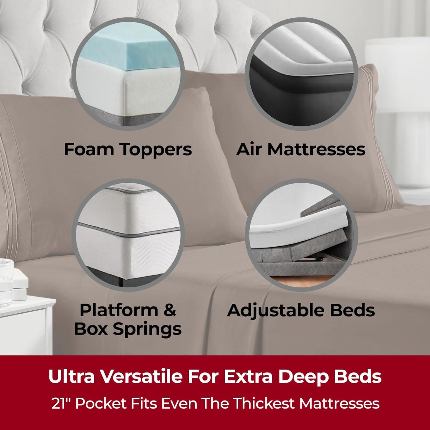 Mellanni Extra Deep King Sheets - 4 PC Iconic Collection Bedding - Hotel Luxury, Ultra Soft, Cooling Bed Sheets - Wrinkle, Fade, Stain Resistant (King, Brown)