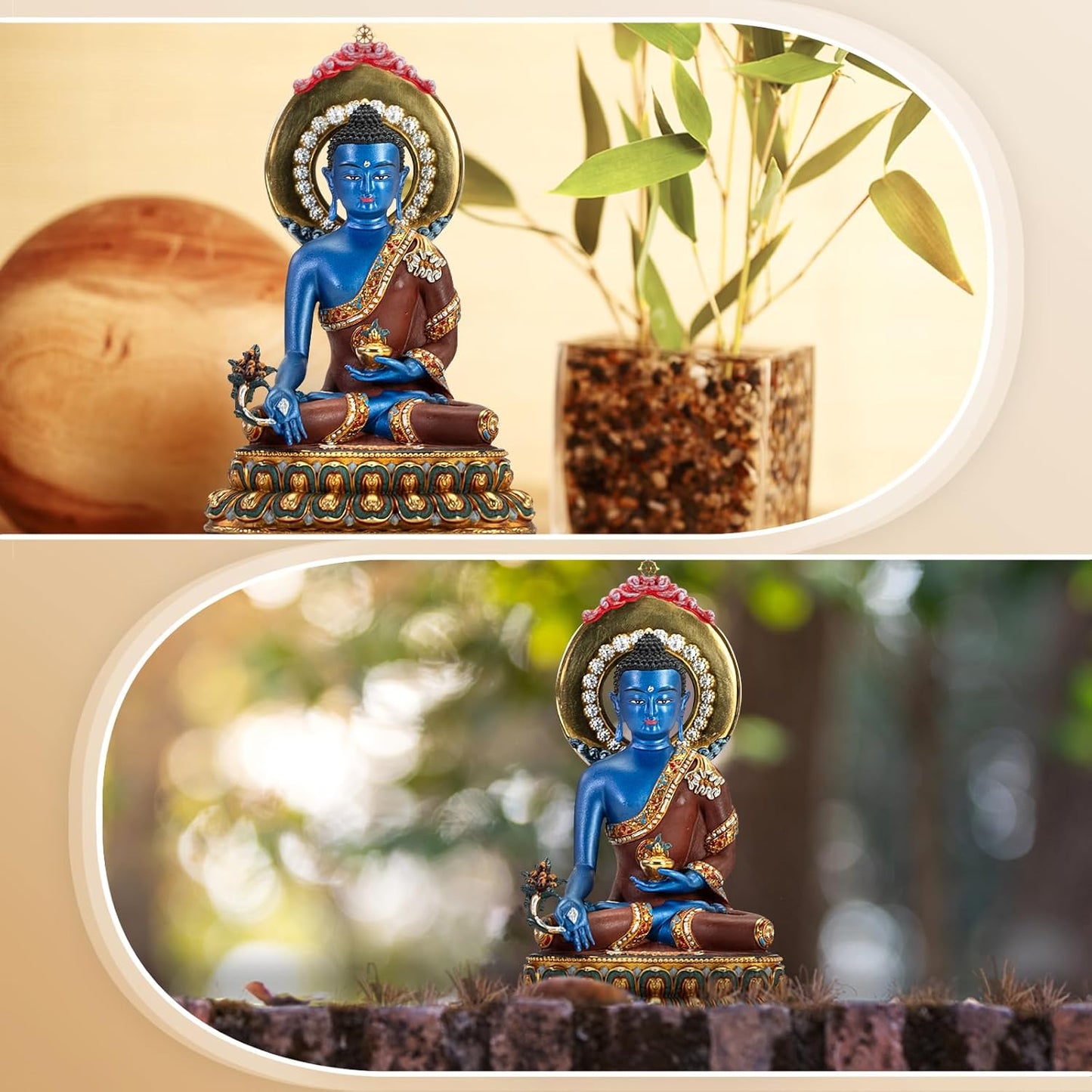 Dzogchen Medicine Buddha Statue Indoor, Handmade Copper Decor, Tibetan Buddhism, Hand-Painted Buddhist Budda, Nepalese Craft Office & Home Decoration(5.51", Bhaisajyaguru)