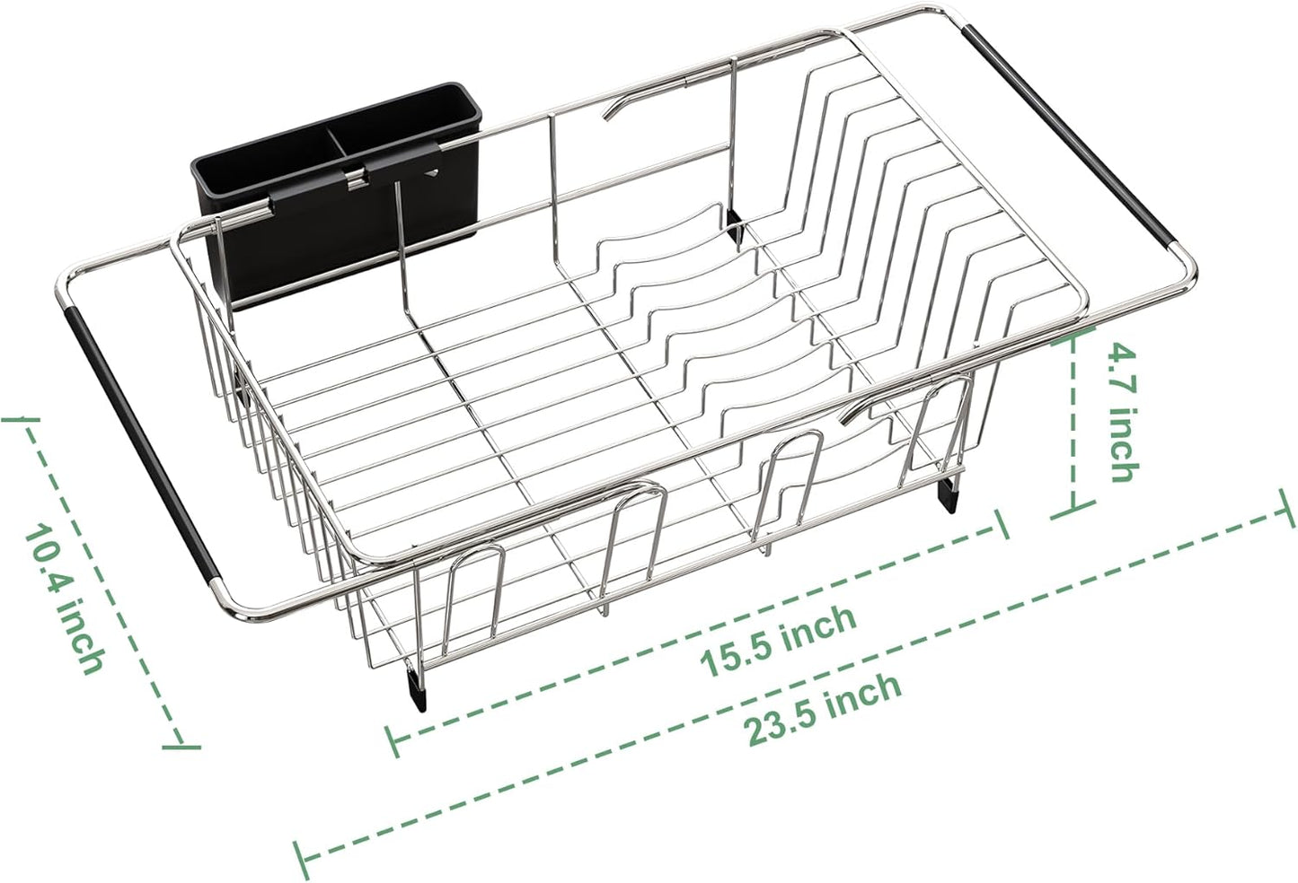 Over the Sink Expandable Dish Drainer Drying Rack In Stainless Steel for Small Kitchen, Counter Space Saving Modern Compact Metal Above Plate Dryer Strainer, Adjustable Hanging Inside Drain Holder