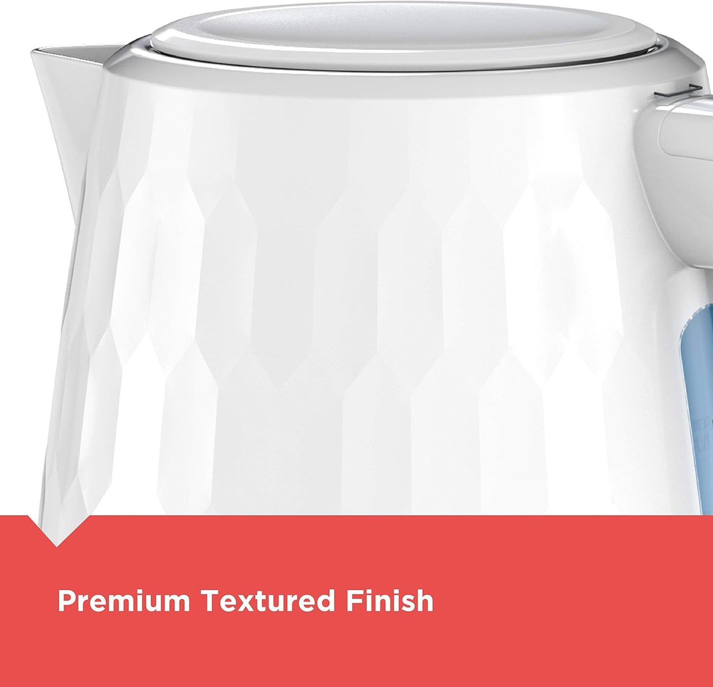 BLACK+DECKER 1.7L Cordless Electric Kettle, KE1560W, Premium Texture, Water Window, Rapid Boil, Auto Shutoff, White