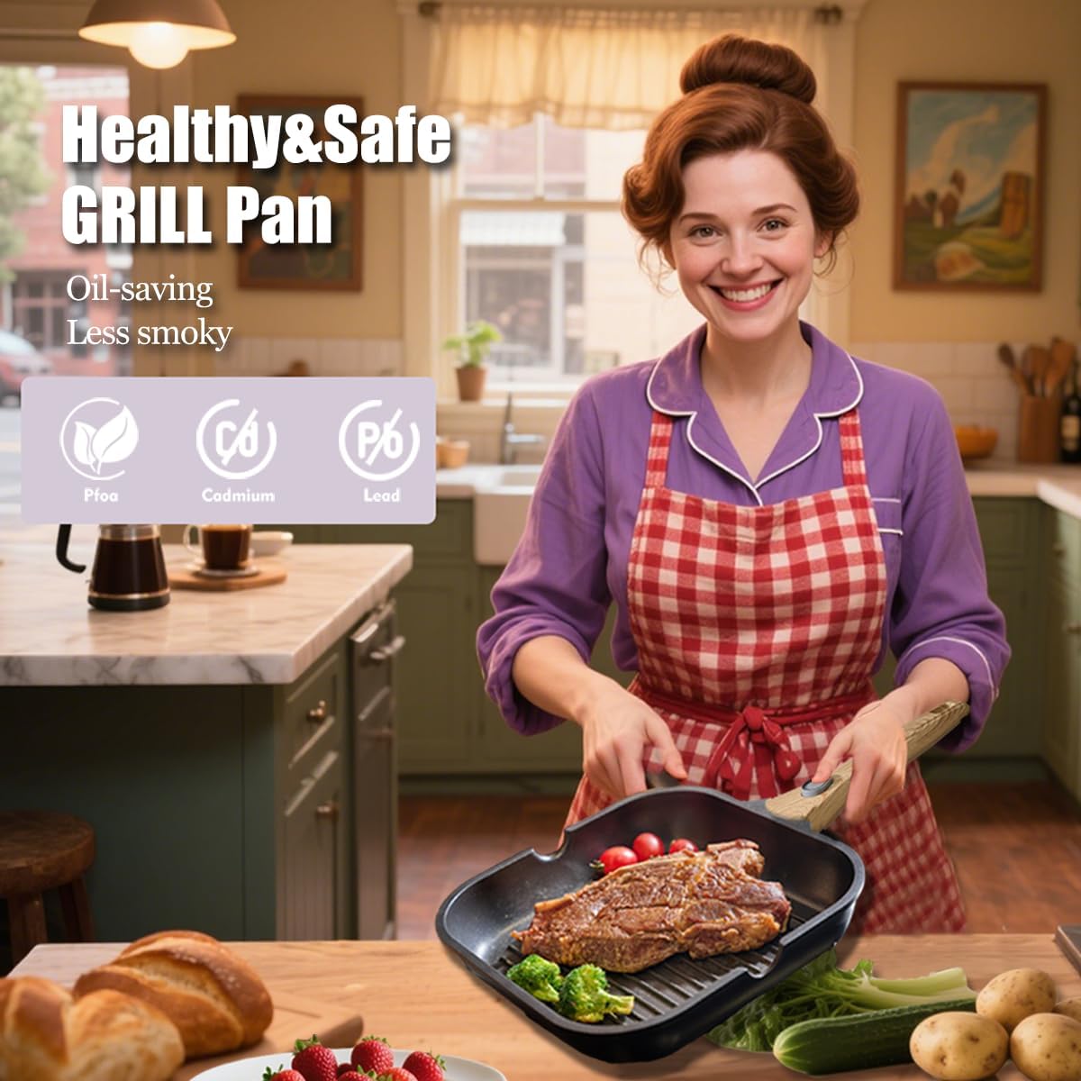 Nonstick Square Grill Pan for Stove Tops, Detachable Handle Griddle Pan,9.5inch Remove Handle Grill Pan with Pour for Cooking,Induction,Gas,Non Toxic,PFOA Free(Granite, Square-9.5inch)