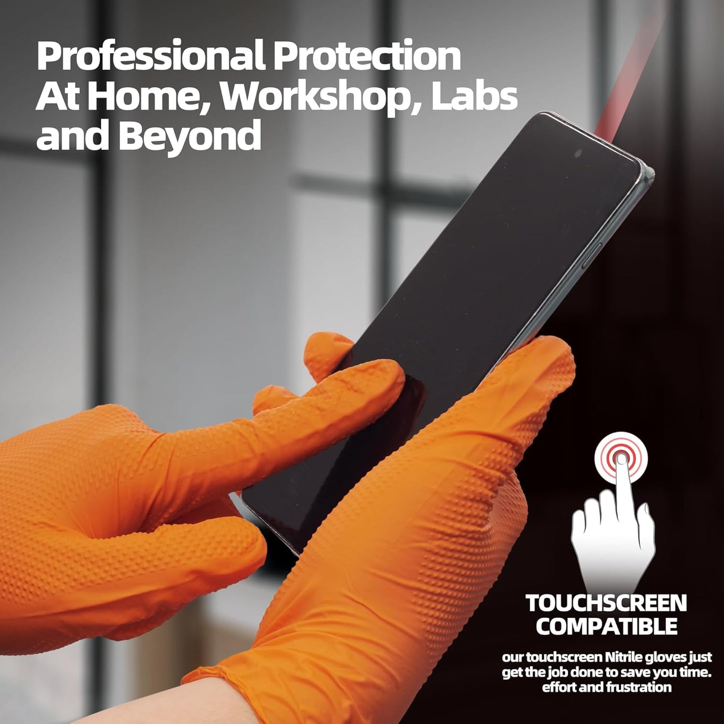 Jointown Basic Heavy Duty Nitrile Gloves, Mechanic Gloves 8 Mil Nitrile Disposable, with Raised Diamond Texture, Case of 1000, Orange, Large