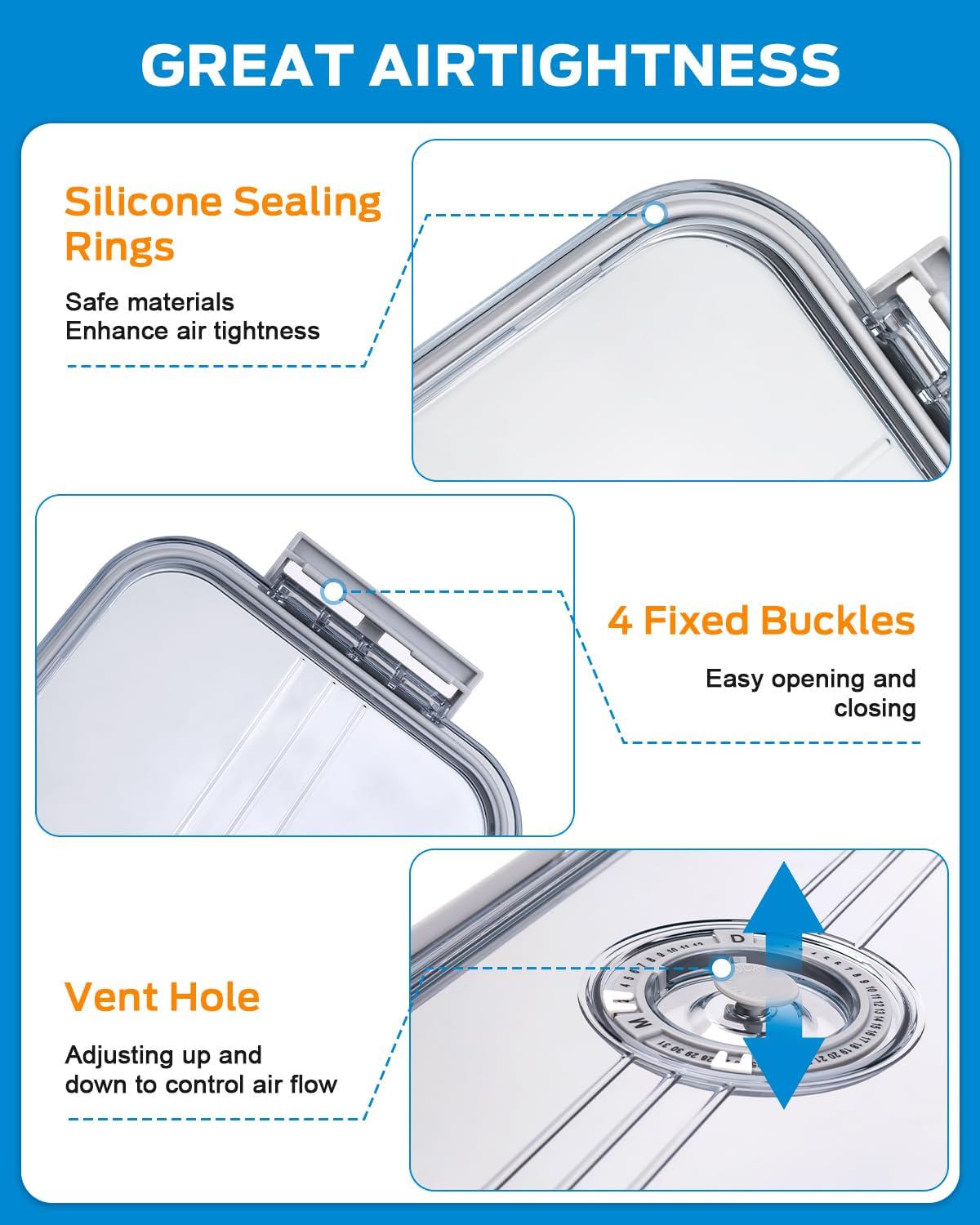 Dynta Bread Box 2 Pack Bread Storage Container Airtight Recording Time Bread Box for Kitchen Countertop Plastic Bread Keeper with Lid for Homemade Bread, Toast, Loaf, Cookies