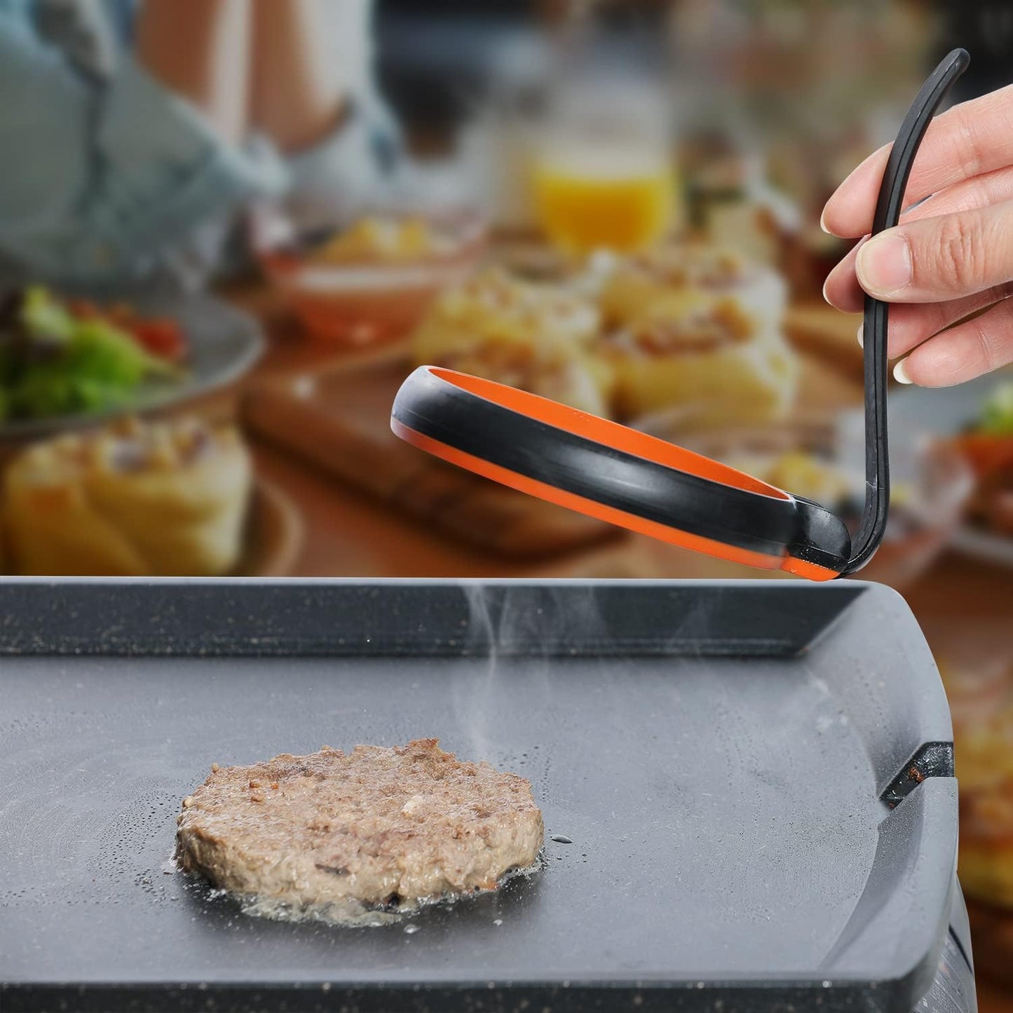 Silicone Egg Rings For Egg Mcmuffins Maker, Silicon Egg Shaper Egg Form for Pancake Patties & English Muffin, Foldable Round Crumpet Ring Mold, Non Stick Egg Circles