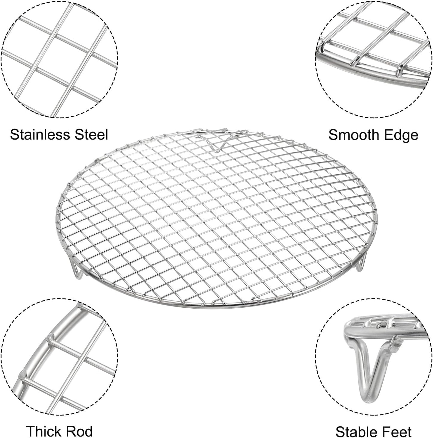 uxcell Round Cooking Rack with Legs, Dia 11.6 Inch 304 Stainless Steel Barbecue Grill for Cooking Baking Barbecue Air Fryer Racks, Silver