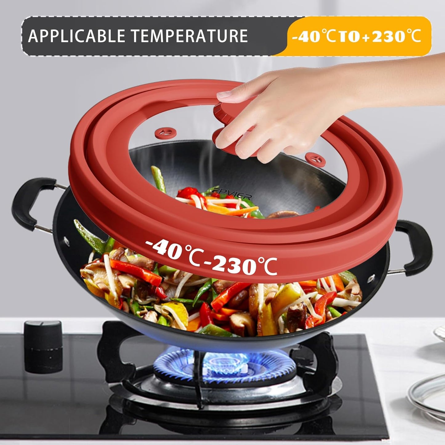 Collapsible Microwave Splatter Cover - Vented Silicone & Glass Lid with Easy-Grip Handle, Fits 6 to 10 Inch Plates & Bowls, 10.8 Inch Diameter, Prevents Splatters & Ensures Even Heating