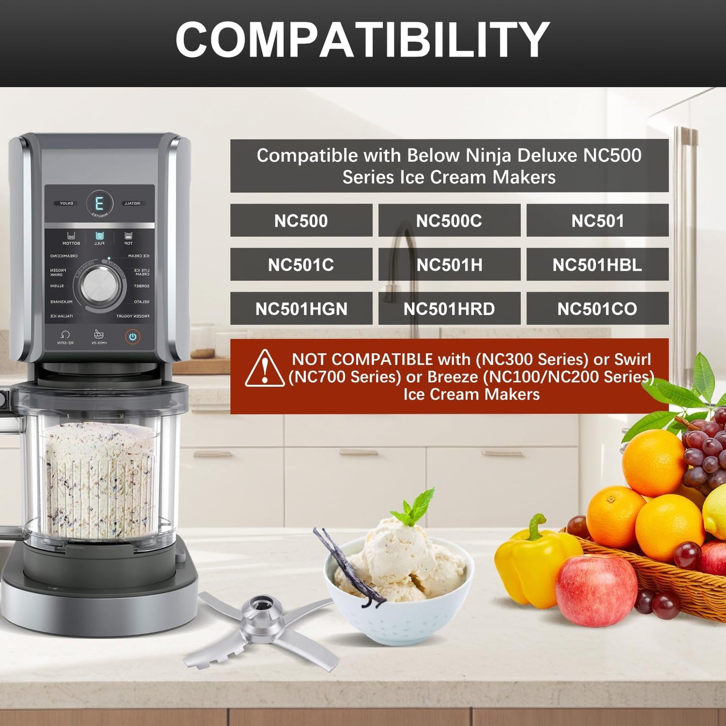 Replacement Paddle Blade for Ninja Creami NC500 Series Deluxe Ice Cream Makers Compatible with Creamerizer NC500 NC501 NC501H NC501HBL CN501CO Creamy Icecream Creamer Machine Mixing Accessories Parts