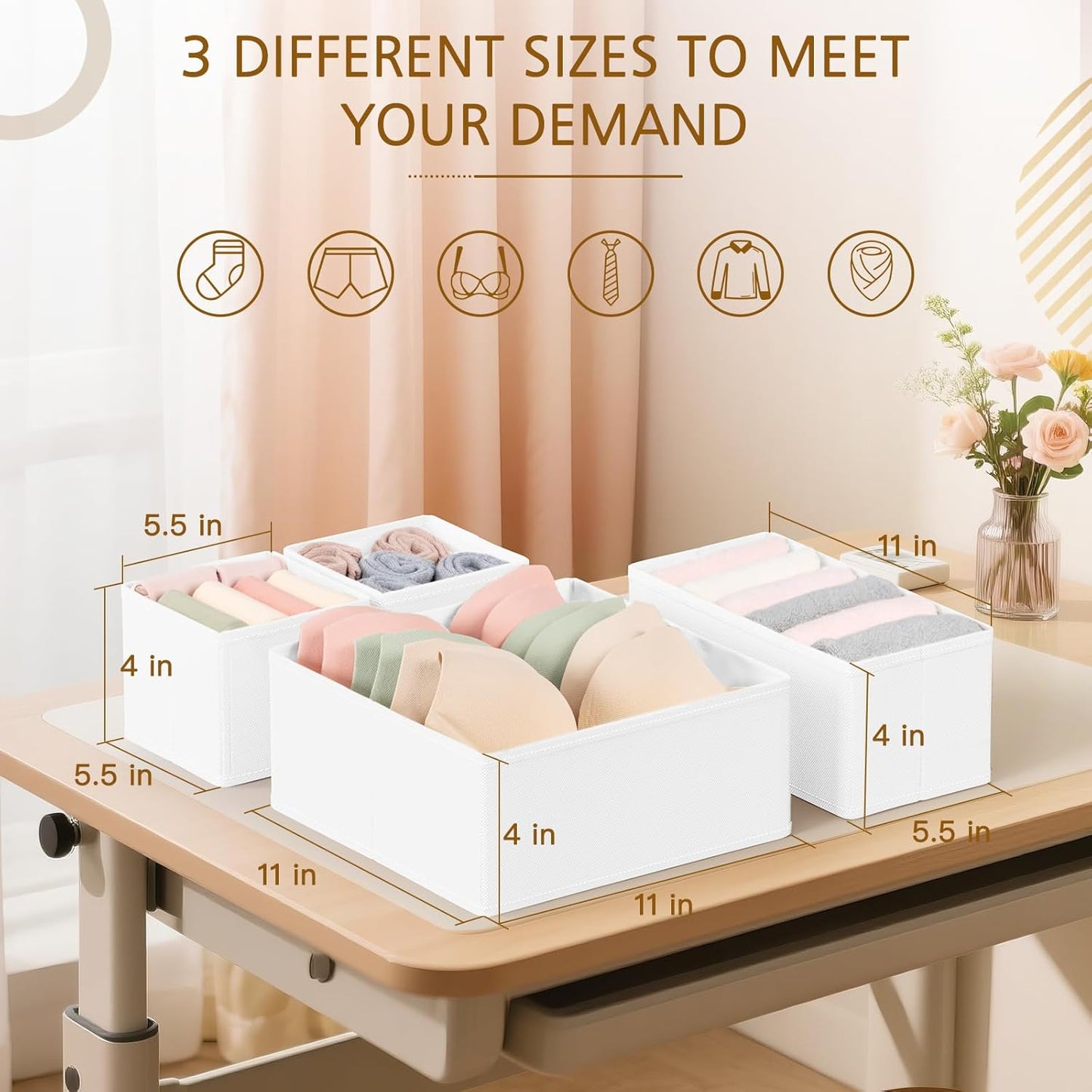 Criusia 15 Pack Drawer Organizer for Clothes, Foldable Dresser Dividers with 3 Sizes, Fabric Storage Bins – White