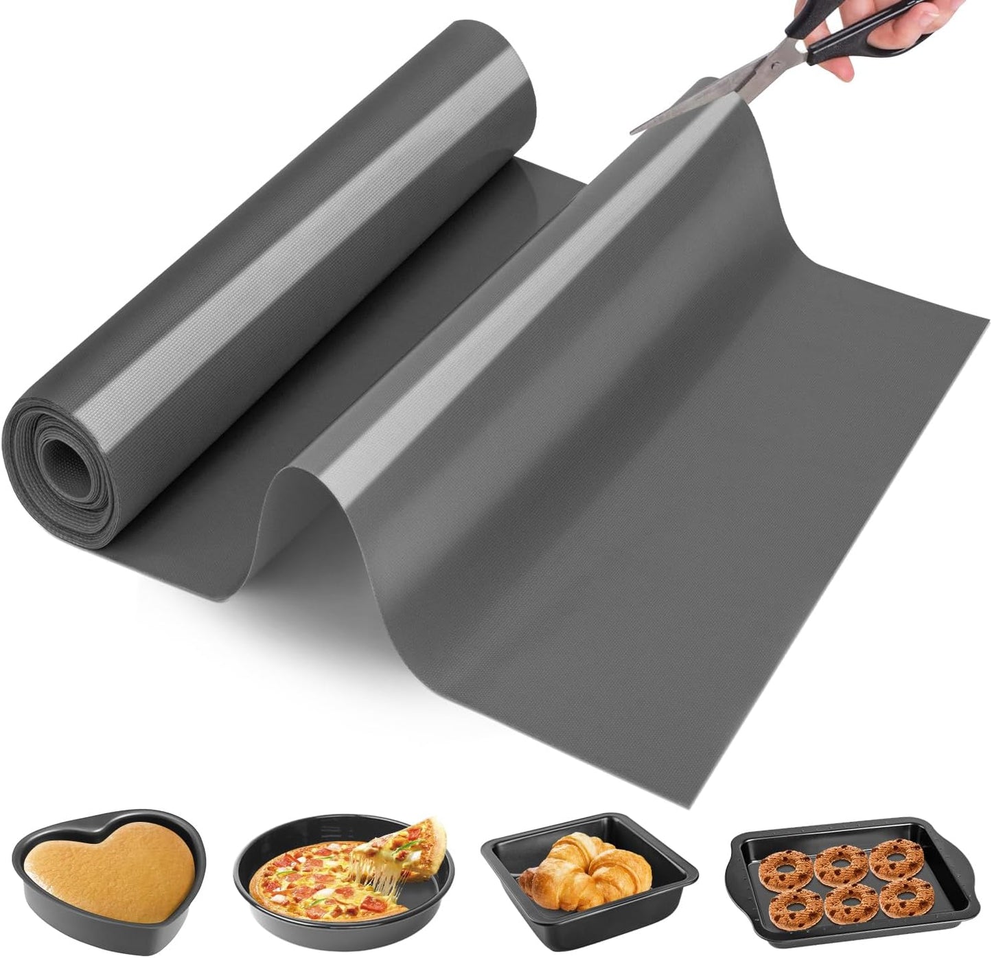 Silicone Baking Mat Roll -Cut to Size Silicone Mat - Non-Stick Pastry Mat for Dough Rolling, Non-slip Silicone Mat for Kitchen Counter, Reusable Air Fryer Linner, Oven Liner, Freeze Dryer Mat