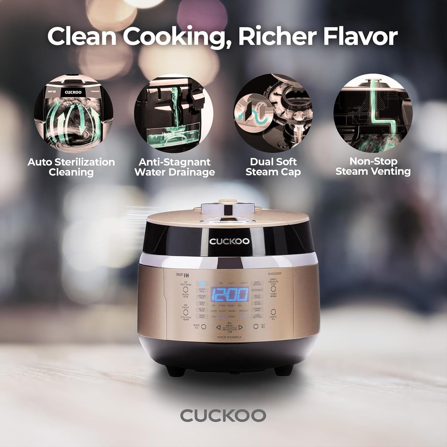 CUCKOO CRP-EHSS0309FG 3-Cup (Uncooked) / 6-Cup (Cooked) Induction Heating Pressure Rice Cooker with Nonstick Inner Pot, 16 Menu Modes, Fuzzy Logic Tech, 3 Voice Guide, Auto Clean (Gold)