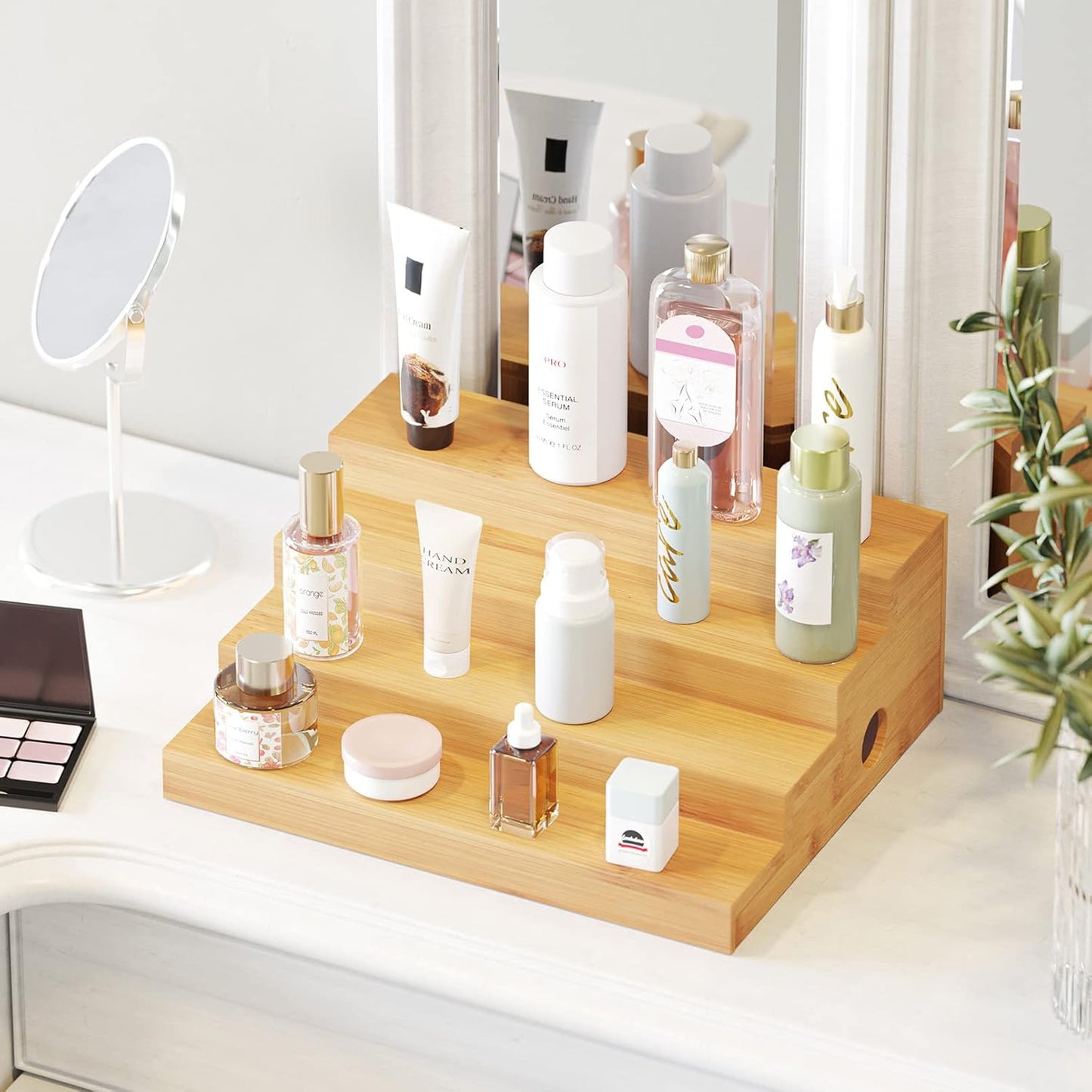 SpaceAid 4 Tier Bamboo Spice Rack Organizer for Cabinet, Kitchen Pantry Spices Storage Rack for Cabinets Organization, Home Seasoning Tiered Can Goods Racks Wood Shelf Organizers (4 Tier, Natural)