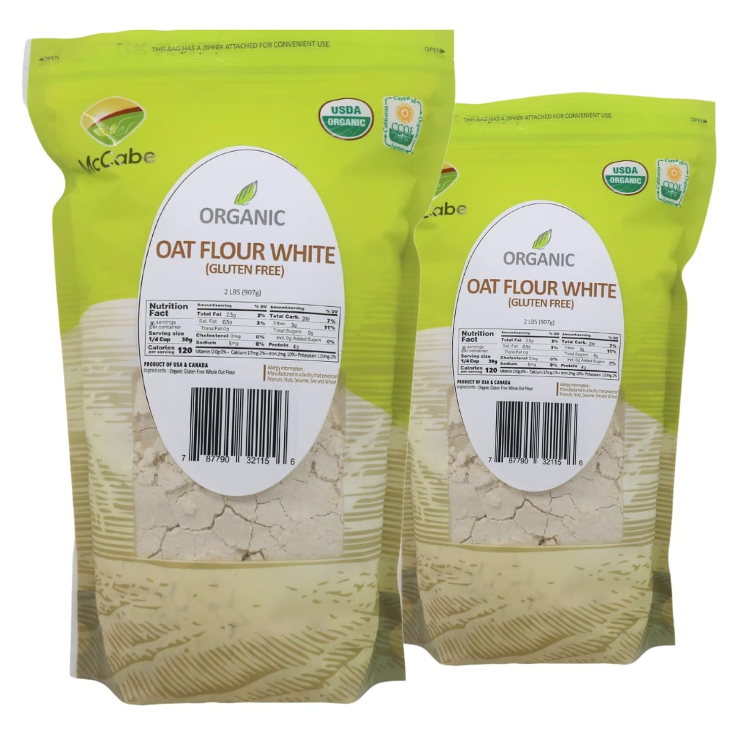McCabe Organic Oat Flour White - Oat Flour Organic | Rich with Fiber & Minerals | USDA and CCOF Certified | Product of USA | 2Lbs | Pack of 2