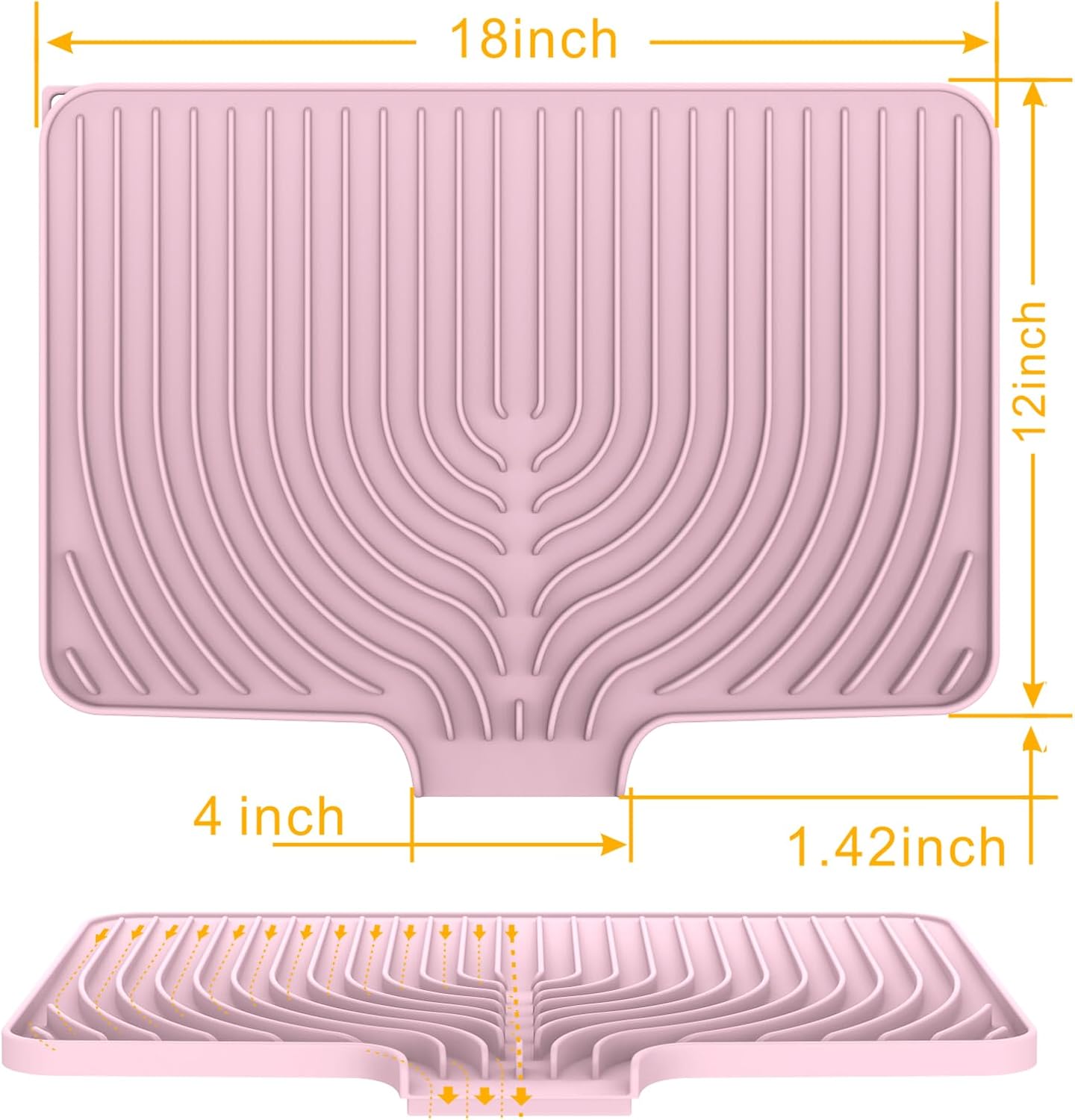 Silicone Drying Mat for Kitchen Counter, 18"×12" Silicone Dish Drying Mat with Board Drain,Rubber Kitchen Counter Dry Matt for Dishes Drying Rack(pink)