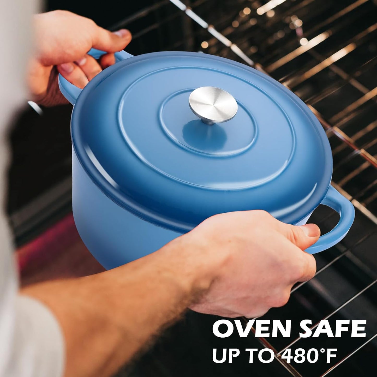 6 Quart Round Dutch Oven with Lid, Leonyo 6QT Enameled Cast Iron Dutch Oven for Sourdough Bread Baking, Heavy Duty Cookware for Braising, Stews, Roasting, Blue