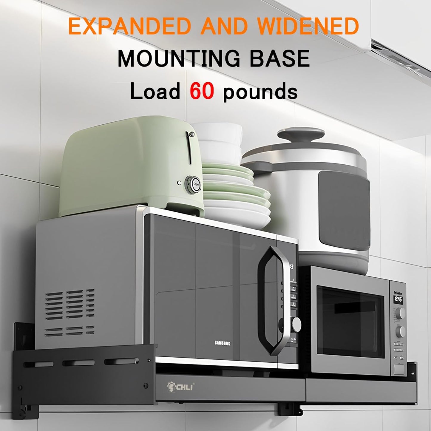 Retractable Stainless Steel Wall Rack, Commercial Storage Rack, countertop Multifunctional Storage Bracket, Kitchen Seasoning Rack for Electric Oven Microwave (16"~25.5" Black)