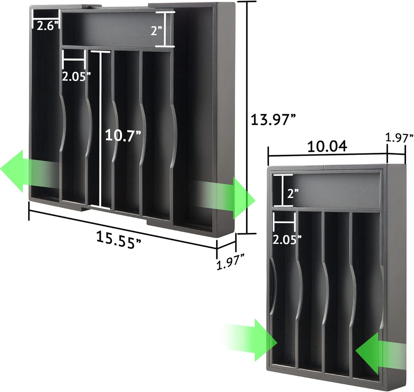Expandable Bamboo Kitchen Drawer Organizer for Cutlery and Utensils, Adjustable Bamboo Wood Cutlery Tray in Drawer for Flatware and Silverware in Kitchen, (Black)
