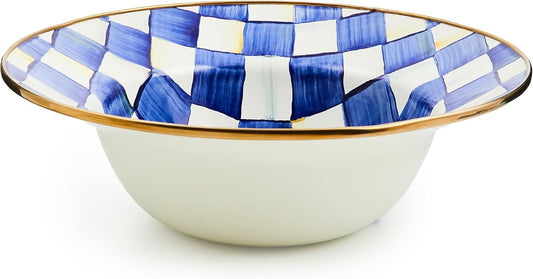 MACKENZIE-CHILDS Enamel Serving Bowl, Enamel Serveware Bowl, 12 Inches, Blue-and-White Royal Check