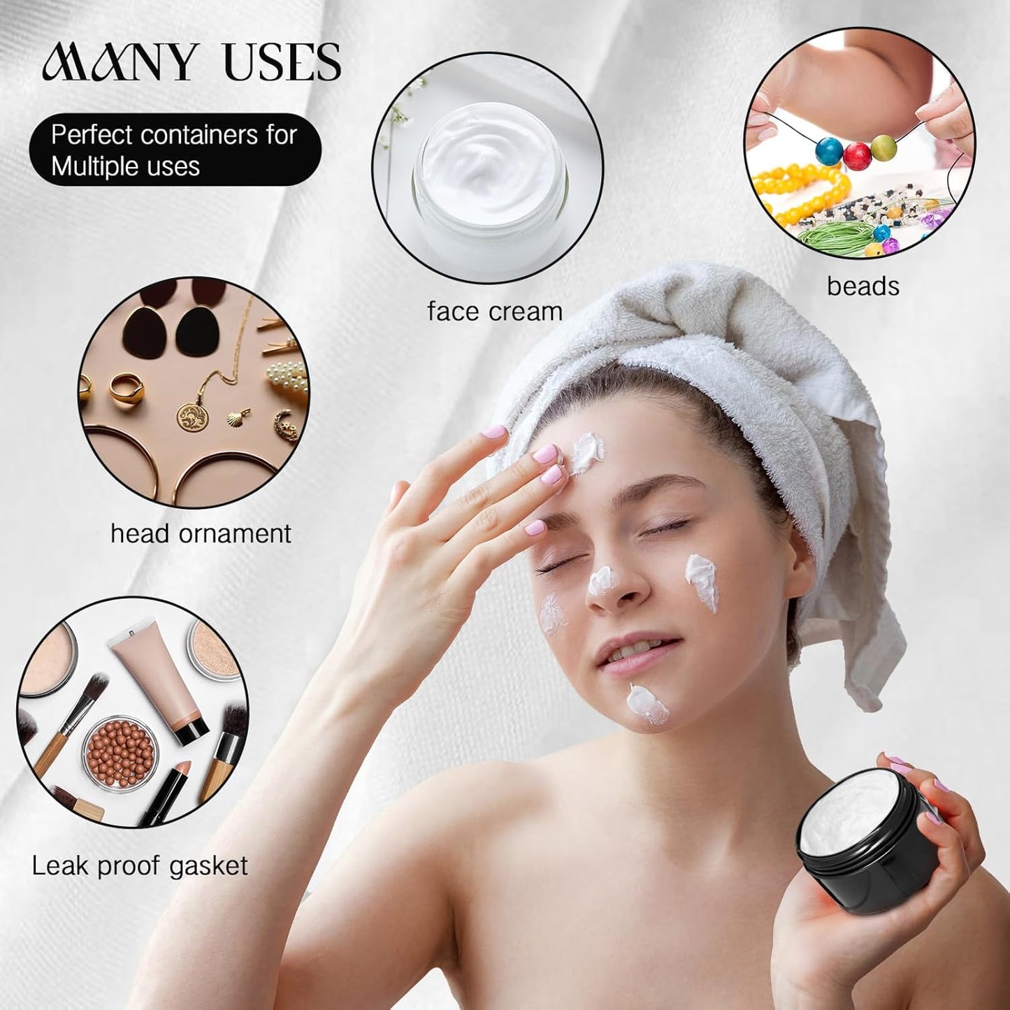 SATINIOR 6 Pack 1 oz Plastic Jars Containers with Lids Wide-mouth Refillable Leakproof Reusable Round Empty Jars for Travel Cosmetic Dry Food Spice Cookie Candy Home Kitchen Organizing(Black)