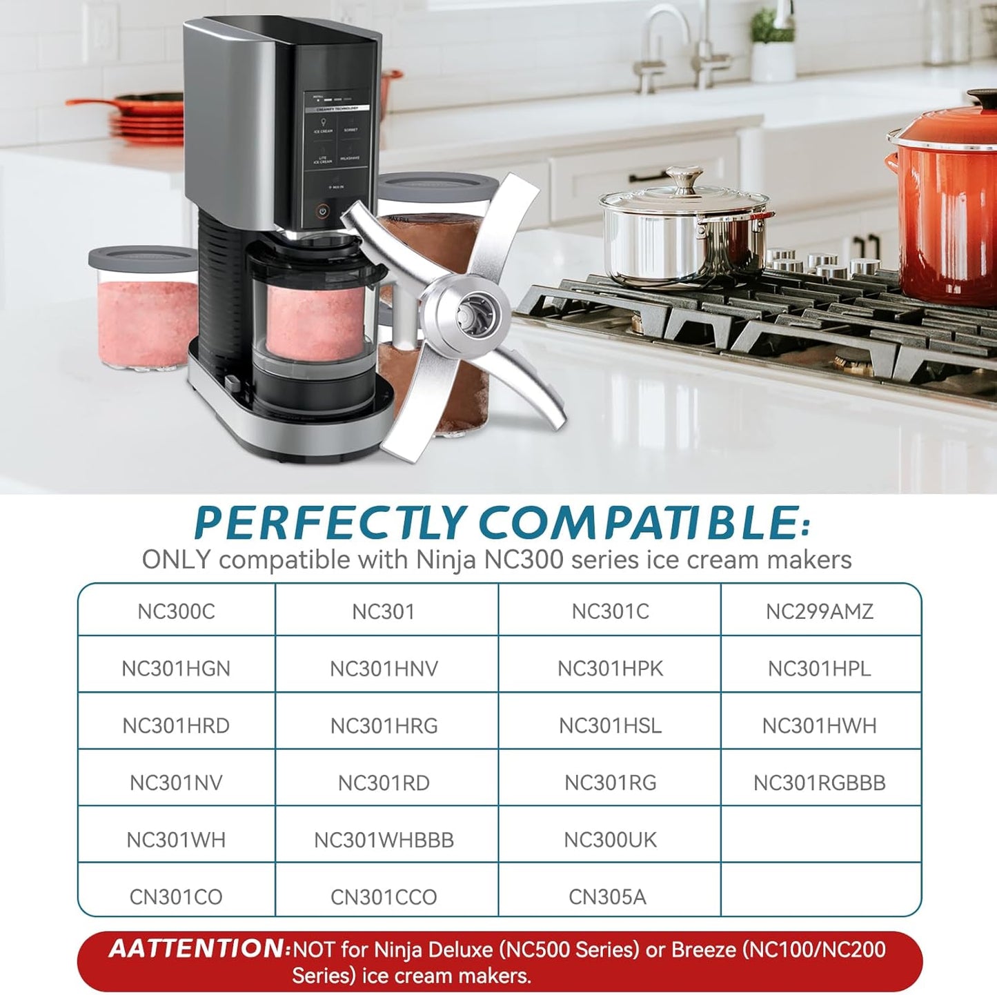 Replacement Paddle Blade for Ninja Creami NC300 Series Ice Cream Makers - Paddle Blade Replacement for Ninja Creamerizer NC299AMZ NC301 CN305A NC101 NC201