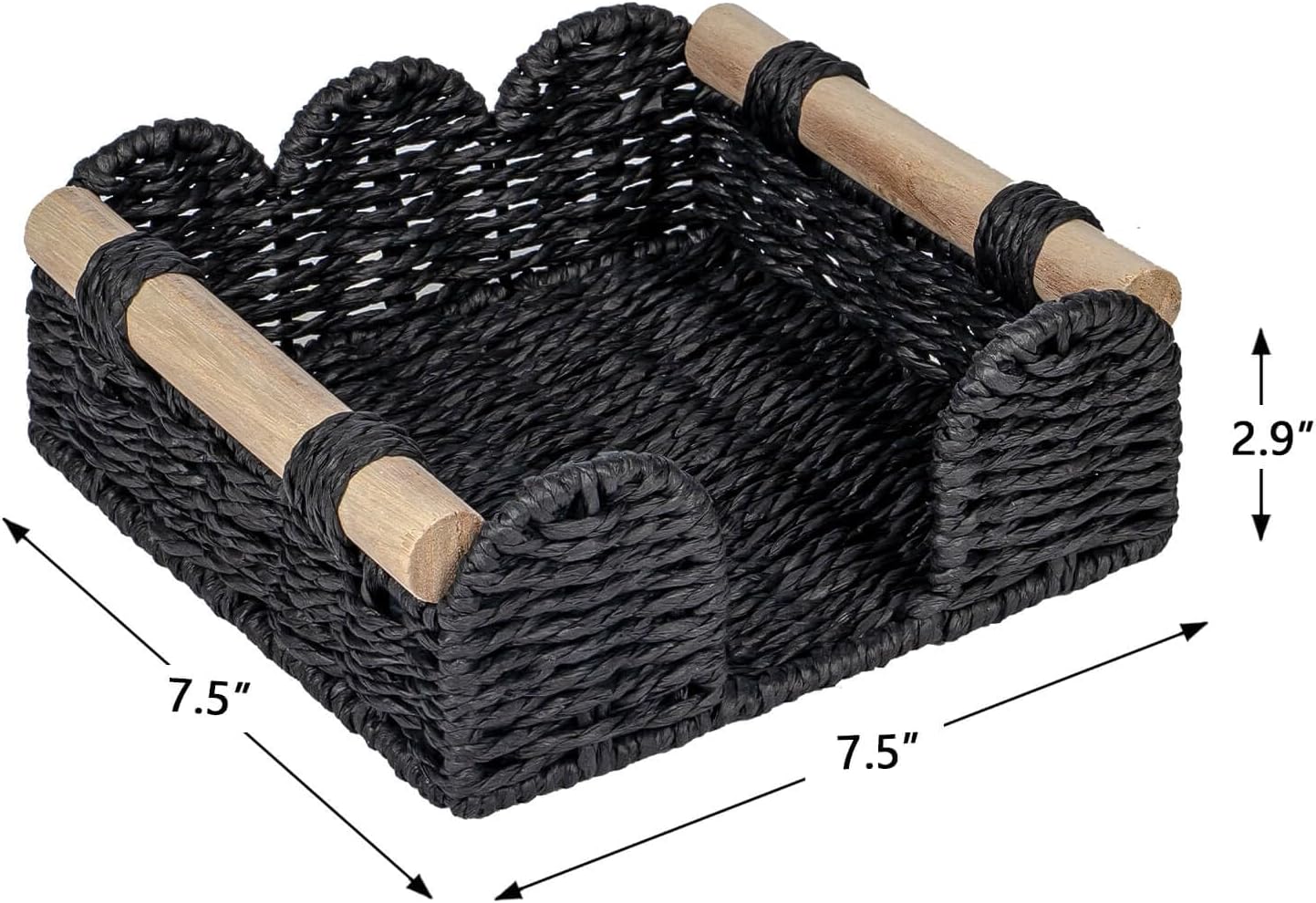 CubesLand Scalloped Napkin Holder for Table, Farmhouse Warming Home Kitchen Decor, Paper Rope Flat Napkin Dispenser Guest Towel Tray for Bathroom, Disposable Napkin Basket for Dining Table, Black